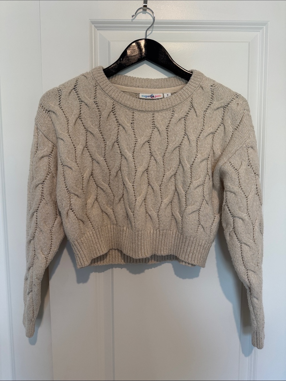 Girls Cream Cable Knit Cropped Sweater